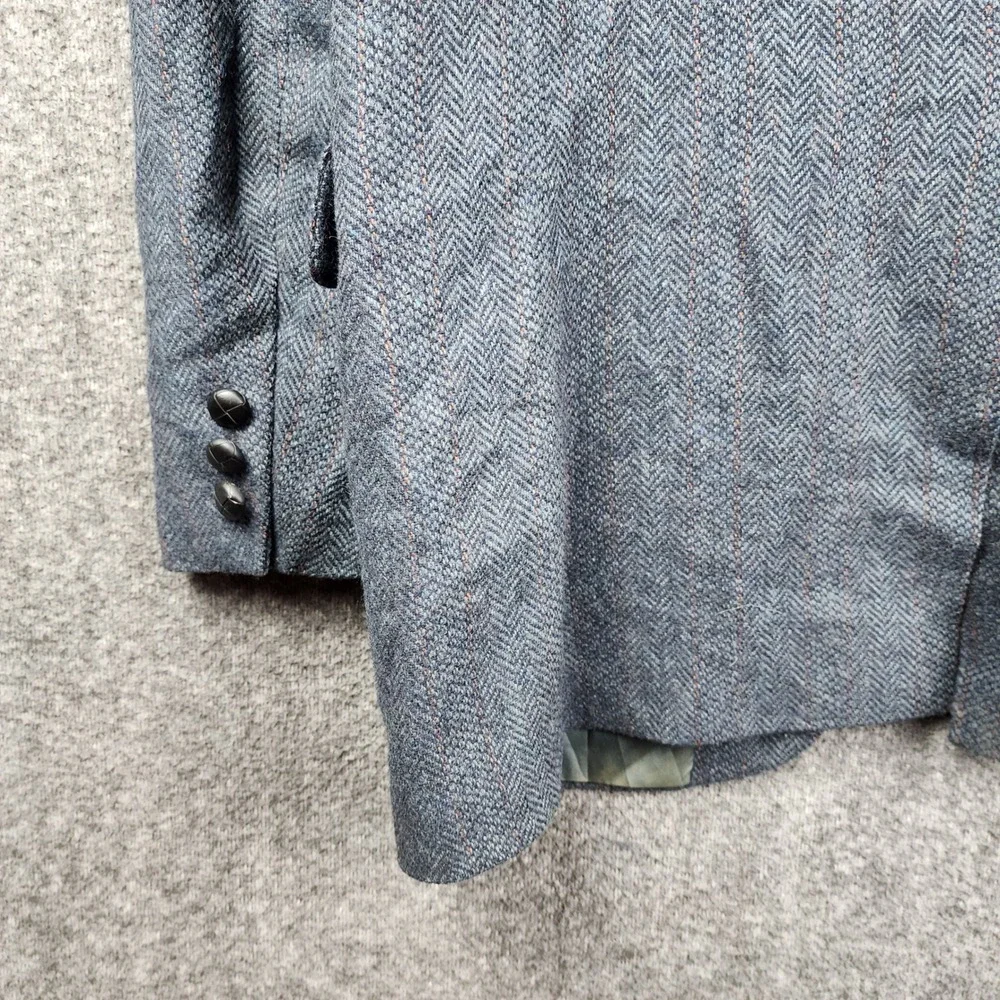 American Trend Blazer Mens 44 Blue Herringbone Wool Pinstripe Sport Coat USA